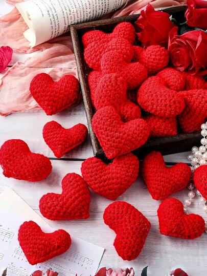 4 piezas de adornos de corazón hechos a mano a ganchillo, decoraciones para el Día de San Valentín, Día de la Madre, Aniversario, regalos en forma de árbol y corazón hechos a mano, ideales para decoraciones de fiesta y del hogar (Rojo), decoraciones navideñas, regalos de temporada, decoraciones en forma de corazón