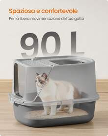 Feandrea Lettiera per Gatti XXL, Toilette per Gatti fino a 15 kg, con Coperchio, Paletta e Spazzola, Grigio Tortora e Grigio Ardesia - Grigio - Visualizzare 3