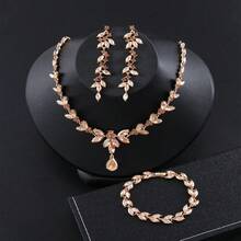 4 piezas/Juego de joyas de lujo para damas, collar, aretes, brazalete, accesorios nupciales y de boda de 3 piezas