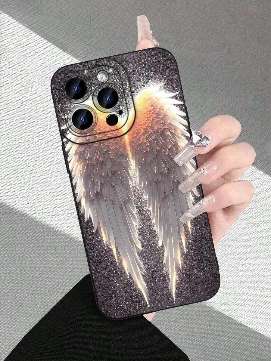 Fundas de Teléfono con Alas de Ángel Majestuosas para iPhone 16/15/14/13/12/11/X/XR/XS Plus Pro Max - Cubierta Antihuellas / A Prueba de Golpes / Fundas de Teléfono con Protección Completa de Lente # Funda para teléfono Western # Accesorios para teléfonos - Negro - Ver 1