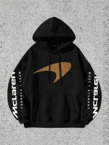 (Double Sided Printing) F1 Racing Culture Element Printing, Polyester Fiber Hooded Sweatshirt, A Must-Have Fashion Item For Autumn And Winter~Skin Friendly, Warm And Not Stuffy, Adding More Comfortable Matching Possibilities. - 黑色 - 查看 2