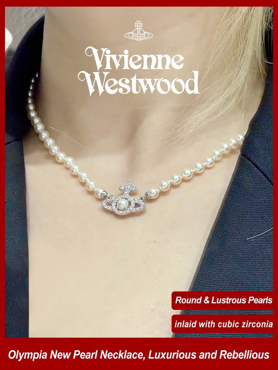 Vivienne Westwood Olympia Pearl Necklace - Silver - View 1