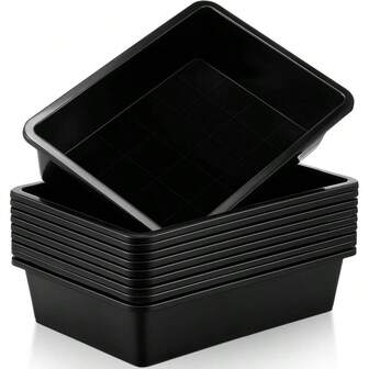 10 Pcs Flat Storage Organizer Tray Bin Letter Size Paper Tray Classroom Plastic Stackable File Organizer School Office Teacher Book Organization Black, 13.78x 9.84x 3.15 Inch