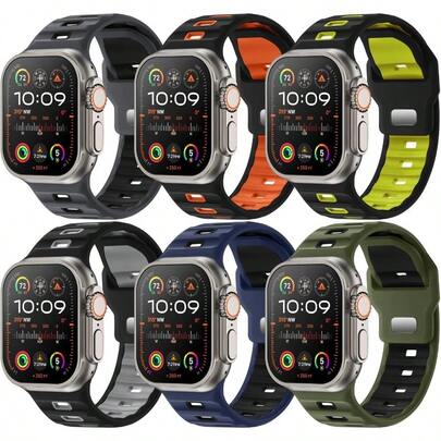 Sport Bands 6-Pack Compatible With Apple Watch Ultra 3/2 Band 49mm 46mm 45mm 44mm 42mm Wide Soft Silicone Wristbands Waterproof Strap Men For  Series 11 10 9 8 7 6 5 4 3 SE Ultra