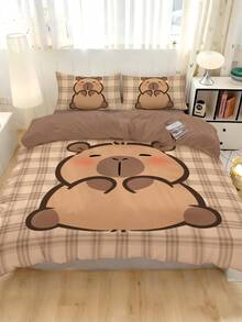 2/3pcs Bedding Set, Cute Capybara Pattern Duvet Cover Set, Soft & Breathable, Suitable For All Seasons, Christmas Decor & Gift, Available In Twin, Full, Queen, King Size, Simple Home Textile, Machine Washable, Autumn Decor, 1 Duvet Cover + 1/2 Pillow Sham (Filler Not Included) - Rust Brown - View 4