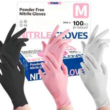 Guantes desechables de nitrilo sin polvo, talla: S, M, L, XL, guantes de limpieza doméstica duraderos, adecuados para cocina, baño, limpieza, manipulación de alimentos, tatuaje, belleza, tinte para el cabello, mascotas, salones, suministros de limpieza, electrodomésticos pequeños (negro, blanco, rosa claro) (sin caja de embalaje) - Multicolor - Ver 9