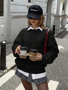 FOR BEAUTY 女士休闲宽松圆领长袖针织衫，柔软保暖，简约设计，新年必备