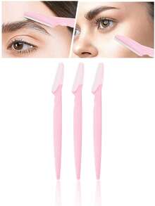 30/12/6/3/1 浅粉色眉毛剃刀套装，包含眉毛修剪器、剃毛器、去角质脱毛工具、身体及面部脱毛护理套装，配有精密刀头盖和长柄刀片，适合女性旅行使用。