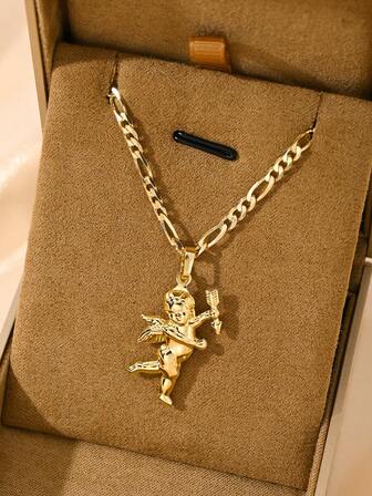 1件欧美风新款时尚小天使丘比特吊坠项链，适合作为圣诞节/感恩节/万圣节/母亲节/情人节礼物送给情侣/朋友/教父母，也适合作为天主教初领圣体礼物、日常及节日佩戴。