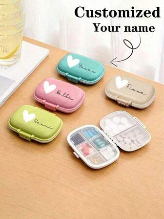 1pc Mini Portable Pill Organizer With Customizable Name, Mini 8 Grid Medicine Box Portable, Large Capacity Medicine Box, Jewelry Storage Box, Split Packaging Pill Tablets Sealed Storage Pill Box Personalized Customization Pill Box, Small Pill Container For Pocket Purse Medicine Organizer, Essential For Families, Essential For Travel, Gift For Family And Friends Back To School Season