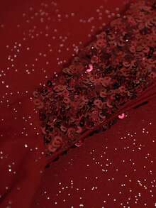 EVERPRETTY 春季优雅女士V领无袖高开衩腰部褶皱肩部亮片酒红色正式礼服派对礼服半正式礼服正式晚宴情人节