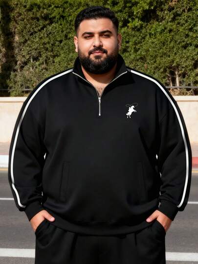 Herrtröja med riddarmönster och raglanärm, svart långärmad huvtröja med hög hals, lämplig för vänner, make, pojkvän, höst