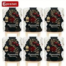 1 pieza/4 piezas/6 piezas Serie Eid Mubarak, Farol dorado, Diseño con patrón en forma de arco, Cubierta de silla de tela de felpa con estampado de ramas doradas y rosa roja, Protector de respaldo de silla de tela de felpa corta y extraíble - Multicolor - Ver 14