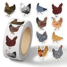 500pcs Cute Cartoon Chicken Sticker Roll - Reusable Self-Adhesive Stickers With 12 Unique Designs, Vibrant Colors, And Irregular Shapes. Suitable For Offices, Schools, Home Decor, Notebooks, Laptop Accessories, Chicken Decorations, Diary Decorations, And Fun Designs.