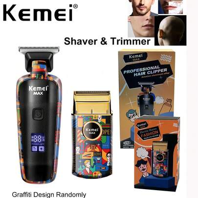 Kemei Máy cạo râu điện cho nam Thiết kế thời trang Graffiti Cắt tỉa tóc cá nhân hàng ngày cho nam, Máy cạo râu & tông đơ cắt tóc cầm tay Cắt tỉa & loại bỏ tóc mai, Tông đơ cắt tóc lưỡi chữ T, Quà tặng Giáng sinh cho nam giới, Loại bỏ đầu hói, Cắt tỉa tóc năm mới
