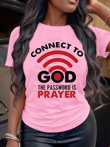 Women's Casual Short-Sleeved Round Neck Plus Size T-Shirt - Pink - View 1