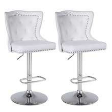 Bar Stools Set Of 2, Velvet Breakfast Bar Stool, Height Adjustable Kitchen Chair, With Backrest Capable Of 360-Degree Rotation, White - White - View 9