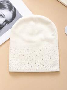 1pc Dual-Sided Rhinestone Decor, Simple & Fashionable, Sparkling Women's Beanie Winter Fall - 黑色 - 查看 5