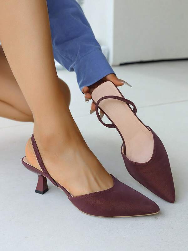 Vintage Pointed Toe Low Heel Sandals, Suitable For Commuting, Casual Occasions, And Street Wear; Brown Floral, Black Metal Buckle Sandals; Sweet Pink Ladies Pointed Toe Shallow Mouth Thin High Heel Closed Toe Fashion Sandals