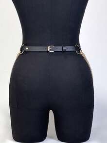 1件装女士PU皮革腰带，带链条五角星O形环朋克风腰带，朋克风配饰，适合秋季和圣诞节佩戴。 - 彩色 - 查看 9