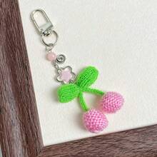 Winter Story New Handmade Knitted Cherry Beaded Five-Pointed Star Sweet Cherry Yarn Craft Phone Lanyard, Phone Charm, Earphone Charm, Bag Charm