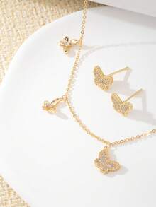 1 طقم مجوهرات أنيق فاخر بتصميم فراشة من الزركونيا المكعبة، مناسب لحفلات الزفاف والسهرات للنساء، يشمل 1 زوج من الأقراط و1 قلادة، لا يشمل علبة هدية