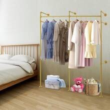 Wall Mounted Display Garment Rack Heavy Duty Clothes Rack Gold Iron Pipe Industrial Style 110LBS Load 75.59in Length Space Saving For Bedroom Closet Retail Store Home Decor Easy Install - one-size - View 7