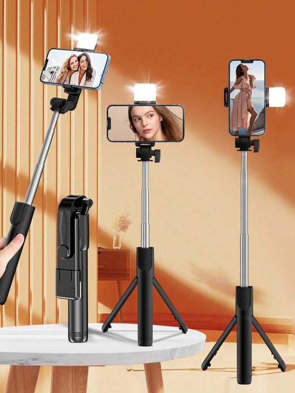 Bluetooth Selfie Stick With Tripod, LED Light, And Remote Control, Mobile Phone Holder, For Live Streaming, Photography, And Travel LED Light Portable LED Video Light Dimmable, Camera & Camcorder Vlogging For Photo Selfie Video Recording Zoom Meeting,Interviews, Live Streaming,Vlog,Family Gatherings, Christmas Party Shooting,For Handheld Selfie, Outdoor Activities Compatible With Iphone Android Phone For Summer Vacation, Travel, Fill Light, Outdoor Activities, Live Streaming Tripod Stand