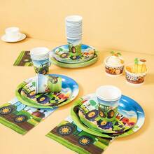 Green Farm Harvester 16 Guests Disposable Plates, Napkins And Cups Party Supplies, Suitable For Birthday, Wedding, Party, Family Picnic - Multicolor - View 4