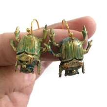 A Pair Of Vintage Distressed Gold Scarab Earrings Women's Niche Design Insect Shape Earrings Personalized Bohemian Jewelry - Vàng - Xem 3