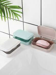 Double Layer Flip Cover Soap Dish, Minimalist Travel Soap Box With Lid, Creative Soap Tray With Drainage System, Portable Soap Container, Dust-Proof Soap Box, Transparent Storage Box, Suitable For Bathroom, Travel, No Drilling Required (Box Only), Non-Slip Base, Durable Plastic Material, Applicable For Home, Dorm, Travel, Bathroom Accessories - Multicolor - View 3