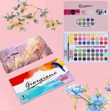 Set de Watercolor 48 Color, El Conjunto Profesional Cuenta con 8 Papeles de Acuarela, Pincel Acuático, Brush, Pincel de Parbón, Esponja, Pigmento Blanco, Set para Principiantes y Profesionales - 1 - Ver 5