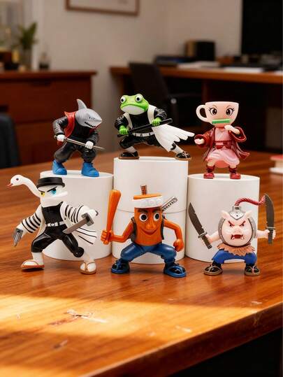 1 Set TungTungTungSahur Italian Viral Samurai Doll Set, Tralalero Tralala Frog Tire Character Model - Fun Desktop Decor, Suitable For Home/Office, Collector Desktop Decor And Prank Figurines