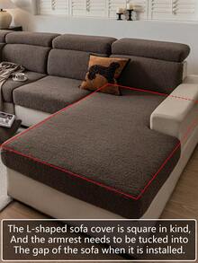 1pc Teddy Plush Solid Color Sofa Cover, Elastic Wrap-Around, Warm & Comfortable, Simple Ins Style, Pet-Friendly Anti-Slip Anti-Dirt Elastic Washable Sofa Slipcover, Suitable For L-Shaped Sofa 1/2/3/4 Seats, For Living Room, Bedroom, Study - Brown - View 7