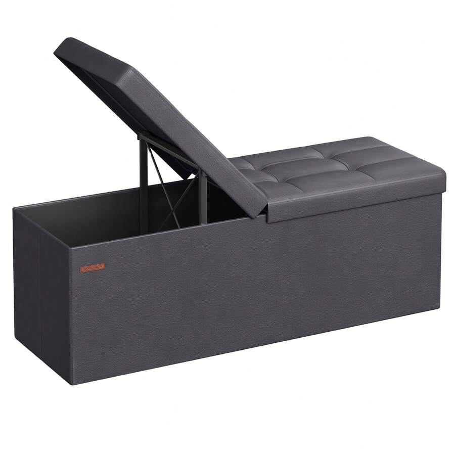 SONGMICS Storage Ottoman, 35 Gal., Storage Chest, Folding Footrest Bench, 660 Lb Load Capacity, Synthetic Leather, 38 X 110 X 38 Cm, Dark Gray - Grey - View 1