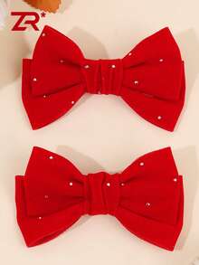 2pcs New Year Rhinestone Bow Hair Clips, Suitable For Girls And Teenagers, Alligator Clips, Autumn/Winter Hair Accessories, Women's New Year Gift, Bow Hair Clips, Claw Clips, Hair Clips