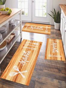 1pc Tableware Letter Printed Kitchen Mat, Modern Style Polyester Fiber Material Rectangular Non-Slip Duiable Indoor Entrance Mat,Kitchen Mat,Outdoor Carpet,For Living Room,Bedroom,Kitchen Decoration - Buff Yellow - View 11