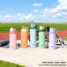 TYESO 900ML (30OZ) Vacuum Insulated Water Bottle With Carrying Handle, Iridescent Colors. Stainless Steel Coffee Cup With Straw, Thermal Bottle, Thermal Cup, 100% Leak-Proof, Keeps Temperature For 24 Hours For Hot/Cold Drinks Or 10 Hours For Hot Drinks. Suitable For Water, Iced Tea, Coffee, Smoothies And Other Beverages. An Ideal Choice For Festive Or Birthday Gifts. - 隨機的 - 查看 14