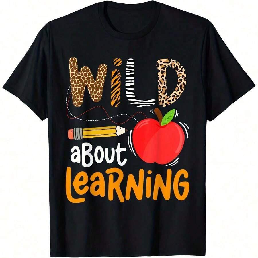 Camiseta de regalo para estudiantes de té de leopardo de regreso a clases de Wild About Learning - Negro - Ver 1