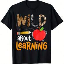 Camiseta de regalo para estudiantes de té de leopardo de regreso a clases de Wild About Learning - Negro - Ver 7