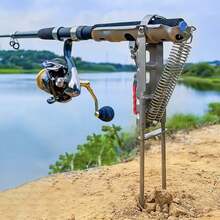 Automatic Stainless Steel Double Spring Folding Fishing Rod Holder, Upgraded Version With High Sensitivity Double Spring, Spring-Loaded Fishing Rod Holder With Lifting Function, Suitable For Ground Support - Multicolor - View 2