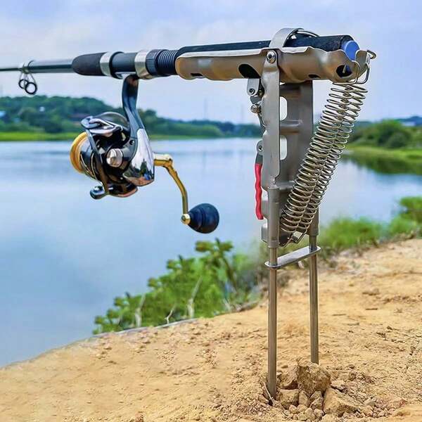 Automatic Stainless Steel Double Spring Folding Fishing Rod Holder, Upgraded Version With High Sensitivity Double Spring, Spring-Loaded Fishing Rod Holder With Lifting Function, Suitable For Ground Support