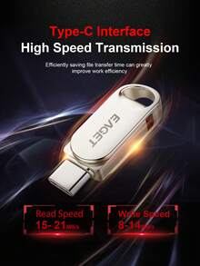 EAGET 超迷你Tyne-C转USB 2.0闪存盘，8GB/16GB/32GB/64GB高效存储，高度便携，即插即用，适用于电脑、手机和其他电子设备 - 銀色 - 查看 5