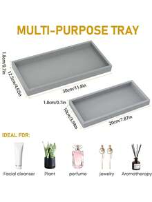 Bathroom Vanity Trays - 2 Packs (7.8 Inch And 11.8 Inch) Silicone Bathroom Trays, Suitable For Countertops, Can Hold Perfume, Keys, Trinkets, Rings, Etc., Can Also Be Used As Decorative Soap Dispensers, And For Kitchen Sink Storage. (Gray) , Makeup Room Decor - Multicolor - View 6