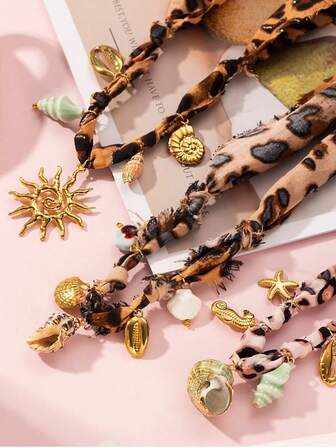 Women's Stylish & Chic Scarf, Woven Multicolor Stainless Steel Ocean Pendant Necklace & Bracelet Set