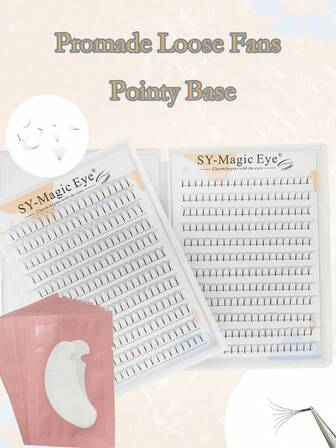 240 piezas por caja, tallo largo, 6D, grosor 0,07 mm, ventiladores premontados con tallo estrecho y puntiagudo, 8-15 mm/mezcla, rizo C/D, base puntiaguda, extensiones de pestañas premontadas, con 10 piezas de almohadillas para el contorno de los ojos con gel para extensiones de pestañas, fácil de transportar, pestañas postizas hechas a mano, para fiestas y viajes, Navidad