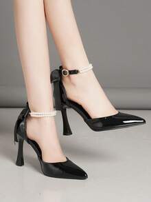 New Spring Fashion Bowknot Black & Burgundy High Heel Pointed Toe Pumps, French Style Versatile Party & Wedding Shoes For Women