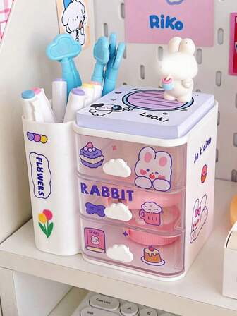 大容量三抽屉收纳盒，塑料材质，适用于存放化妆品、珠宝、文具等物品——非常适合家庭、办公室和卧室收纳整理。