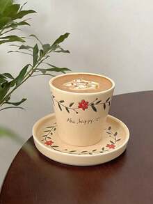 طقم أكواب واطباق ريفي مزخرف بكراكيب زهرية، مكون من طقم إبريق قهوة مزخرف بحروف مطبوعة باسلوب فرنسي ، طقم أكواب وأطباق شاي للمساء في المنزل ، كوب يدوي محمول بسيط ، كوب سفر للعودة للمدرسة - متعدد الألوان - مشاهدة 11