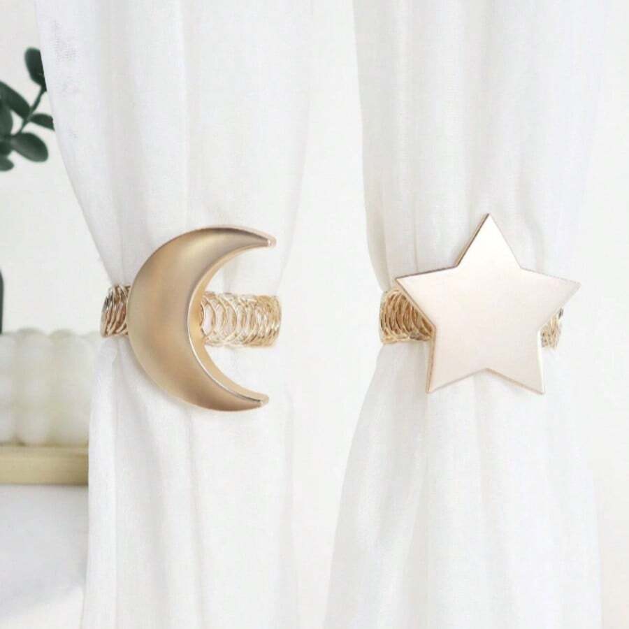 1pc Star & Moon Tieback Vintage Star And Moon Metal Curtain Tieback - Durable Zinc Alloy, Ramadan Decor Elegant Home Decor For Living Room, Bedroom, Study | Vintage Style | Curtains For Living Room - Gold - View 1